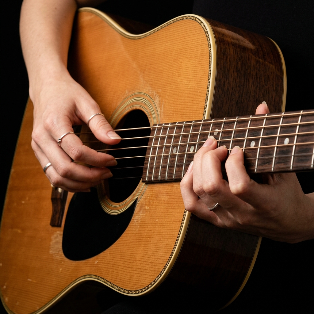 Mãos tocando violão